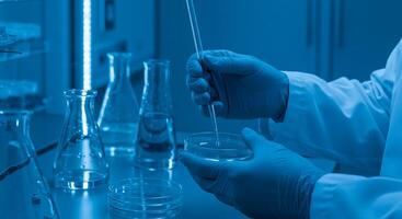 Scientist Working in Lab with Pipette and Petri Dish photo