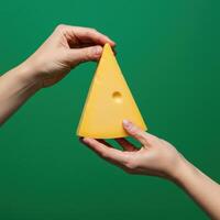 Culinary craftsmanship with a golden triangle of cheese against verdant backdrop photo
