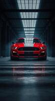 Powerful Red Muscle Car in Industrial Setting photo