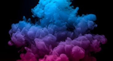 Abstract cloud of vibrant ink swirling in darkness, a visual symphony of color photo