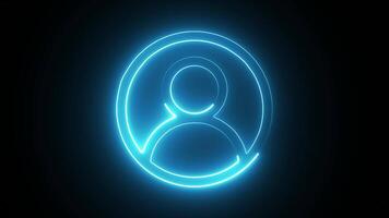 A vibrant neon user icon glows brightly against a black backdrop, ideal for digital interfaces. video