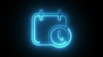 An illuminated neon calendar and clock symbol glows against a dark, simple background. video
