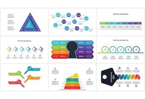 Set creative concept for infographic with 3, 4, 5, 6, 7, 8, 10 steps, template for web on a black background. vector
