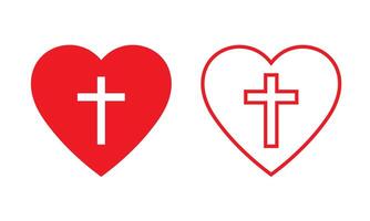 Christian cross in red heart. vector