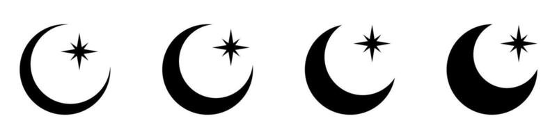 Crescent moon with stars icons set. Night icon. Crescent moon icons set. vector