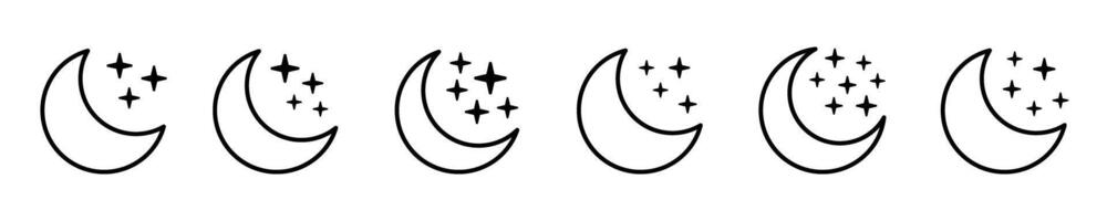 Crescent moon with stars line icon. Night line icons set. vector