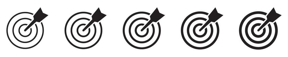 Target icon, dartboard with arrow icon. Darts target aim icons set. Successful shoot sign. vector