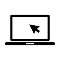 Laptop with pointer or cursor on screen icon. Simple solid style for web template and app. vector
