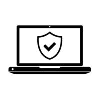 Laptop antivirus shield security icon. Laptop protection icon. Laptop and shield icon. Internet security concept. Identification and protection symbol. vector