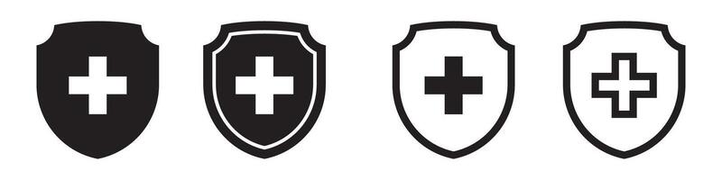 Medical cross in the shield icons set. Immune system icon. vector
