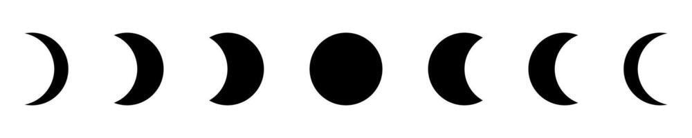 Moon phase symbol. Crescent icon in glyph. Crescent icon set. Lunar symbol in black. Moon silhouette. vector