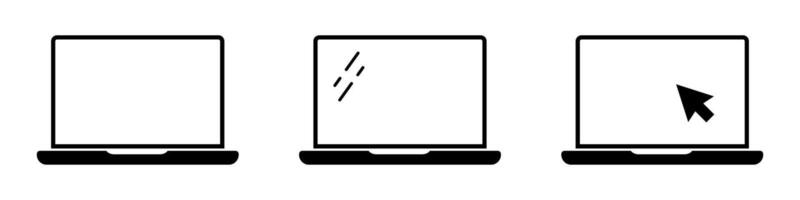 Laptop with pointer or cursor on screen icon. vector