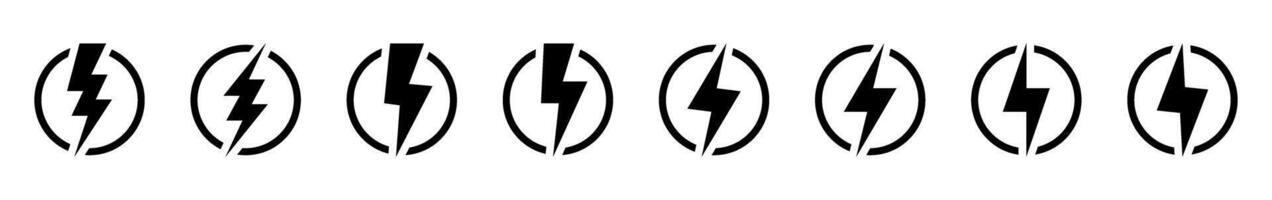 Lightning bolt sign in the circle. Lightning, electric power icon, electricity symbols set.. vector