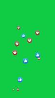 Social media Facebook live stream like, love react icon floating animation on green screen vertical background video