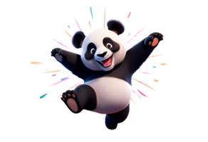 Funny 3D illustration of dancing panda with playful joyful expression. png