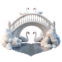 Elegant Swans Resting on Bridge Surrounded by Nature Transparent Background png