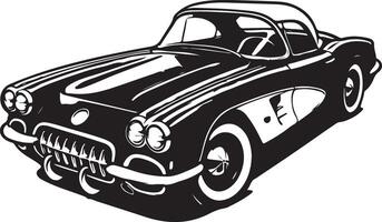 A black and white drawing of a classic car vector