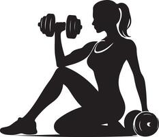 Silhouette of a woman doing dumbbell exercises vector