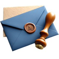 A wax seal sits on top of a blue envelope png