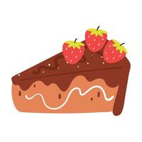 cute drawing cartoon chocolate cake with strawberry on it vector