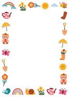 hand drawing cartoon spring stuff frame. cute frame with object drawing for spring theme frame vector