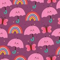 seamless pattern cute cartoon butterfly with umbrella and rainbow. cute pattern for background, gift wrap paper vector