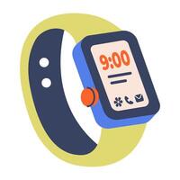 Smart watch icon isolated on white background. Trendy Hand watch with Colour strap and Square watch screen. Smart watch top view. Digital watch with App icons. illustration vector