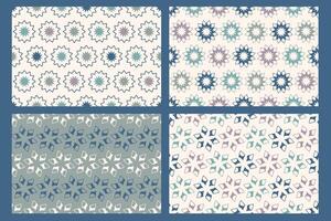 Set of Geometric floral seamless patterns. Abstract flowers, stars. Simple texture in oriental style. Repeated design. illustration vector