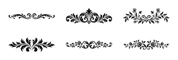 Decorative black floral dividers with elegant swirls and botanical design elements vector