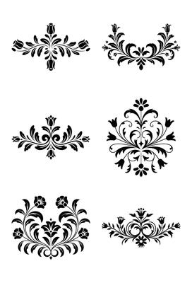Elegant floral ornament designs in black silhouette for decorative graphic elements