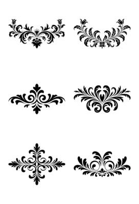Elegant collection of ornate floral flourishes and decorative design elements in black and white