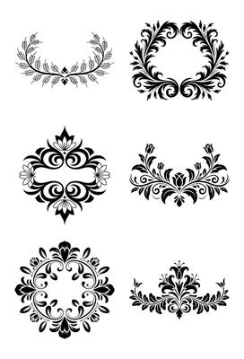 Elegant collection of decorative floral and leafy elements in black and white