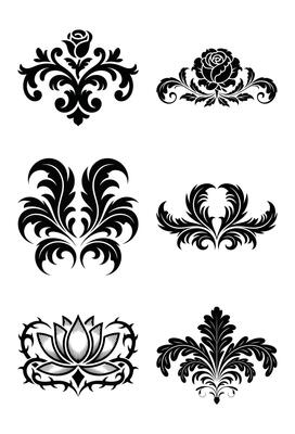 Elegant black and white floral ornament designs for decorative vintage graphic projects