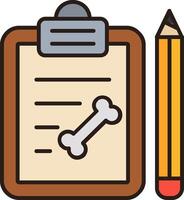 A clipboard with a pencil and a bone on it vector