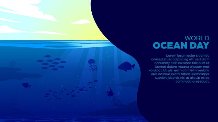 World Ocean Day Background - Deep Sea or Underwater Illustration Banner