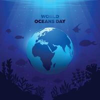World Oceans Day Square Banner - Background with underwater and globe for social media posts, campaigns or advertisements about the sea and the environment vector