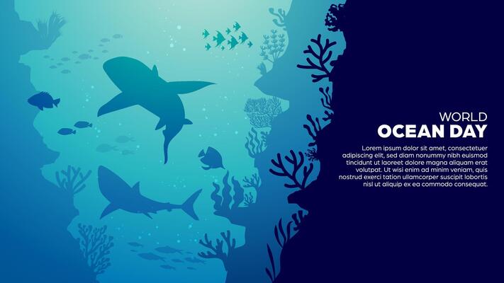 World Ocean Day Background - Shark in Deep Sea Illustration