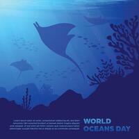 World Oceans Day Square Banner - Background with underwater scenery theme for social media posts, campaigns or advertisements about the sea and the environment vector