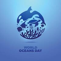 World Oceans Day with Marine Life and Blue Gradient Theme - Background with underwater theme for social media posts, campaigns or advertisements about the sea and environment vector