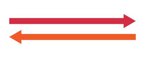 Long arrow icons set. Set of trendy long arrows left and right in flat style. Red and orange large forward left or right pointing solid long arrow icon sketched as symbol. vector