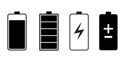 Battery icons set. Symbol of different level of accumulator charge. Battery icon set isolated on white background. Battery level display mark set. Simple illustration. vector