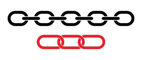 Chain icon set. Simple style isolated chain icon illustrations. Chain sign icon in flat style. Black and red chain icons on white background. Simple illustration. vector