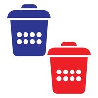 Trash icon set. Dustbin garbage trash bin icons. Blue and red trash icons isolated on white background. Garbage design illustration. vector