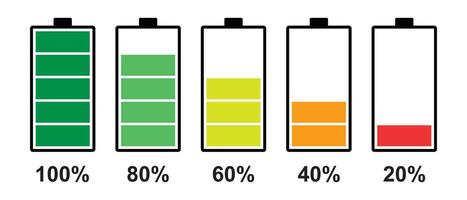 Battery icon set. Symbols of battery charge level, full to low. Battery icons set on white background. illustration. eps10 vector