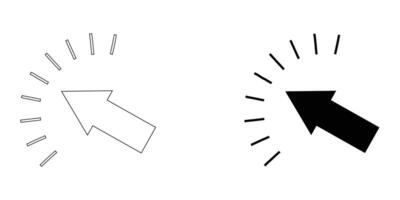 Arrow cursor set. Set of black arrow cursor and stock arrow cursor icons click. Click here button with arrow pointer clicking icon isolated on white background. Simple illustration. vector