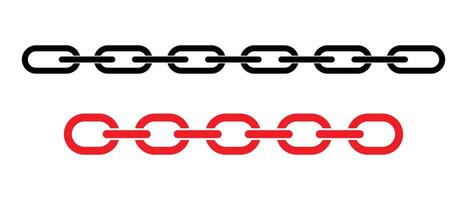Chain icon set. Black and red long chain isolated on white background. Simple illustration. vector