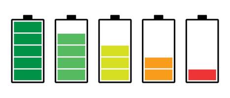 Battery icon set. Symbols of battery charge level, full to low. Battery icons set isolated on white background. illustration. eps10 vector