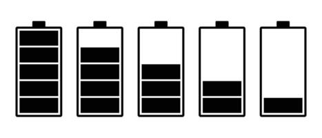 Battery icon set. Symbols of battery charge level, full and low. Battery icons set on white background. illustration. eps10 vector