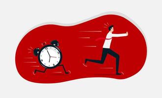 Urgency concept, rushing or running fast before deadline with businessman are being chased by clock symbol vector