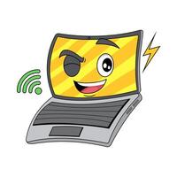 cartoon laptop with expression full signal vector